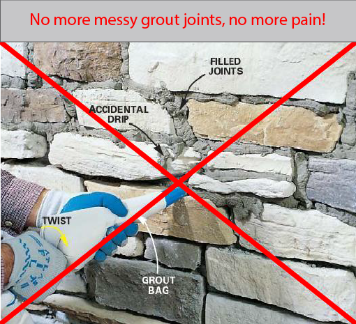 Grout Manufactured Stone Joints with the RocKit Grout Gun. It is better than using a Grout Bag.
